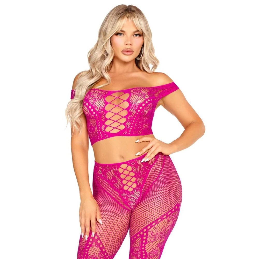 Leg Avenue - Off Shoulder Crop Top and Legging Lingerie set - Pink